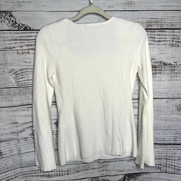 White House Black Market Square Neck Button Pullover Sweater White Sm - Picture 3 of 4